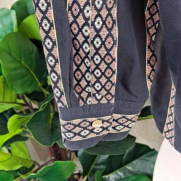 Natural Issue by Feldini Size Large Black Button Up Pattern Stripes Vintage EUC - Picture 7 of 10